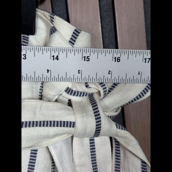 New Theory Wrap Skirt 8 / M Womens White Mini Waist Tie Split Stripe Linen - Picture 3 of 7